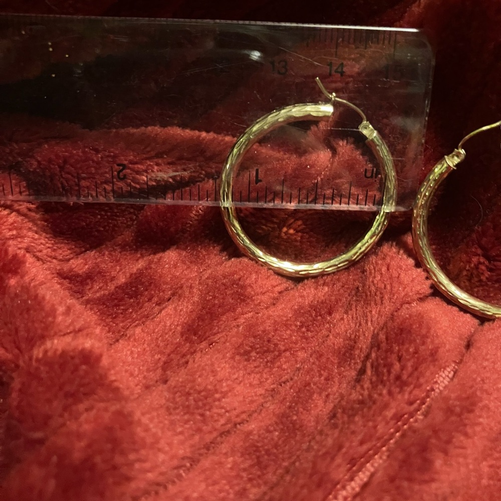 Diamond Cut 14k Solid Gold Hoop Earrings - Picture 6 of 7